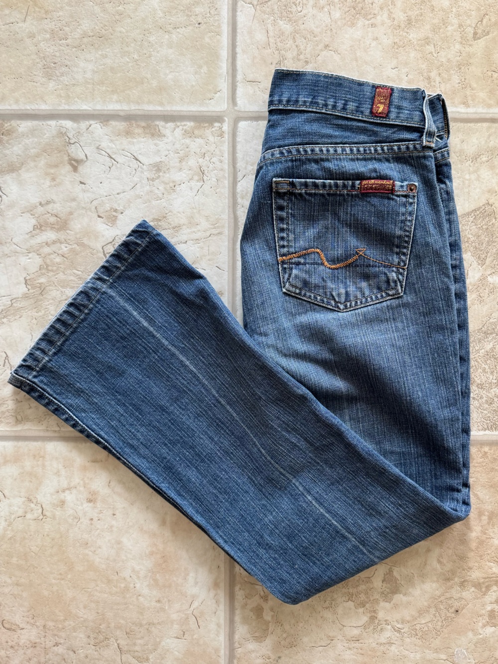 7 For All Mankind 100% Cotton Flare Cut Low Rise Blue Jeans Women’s Size 26